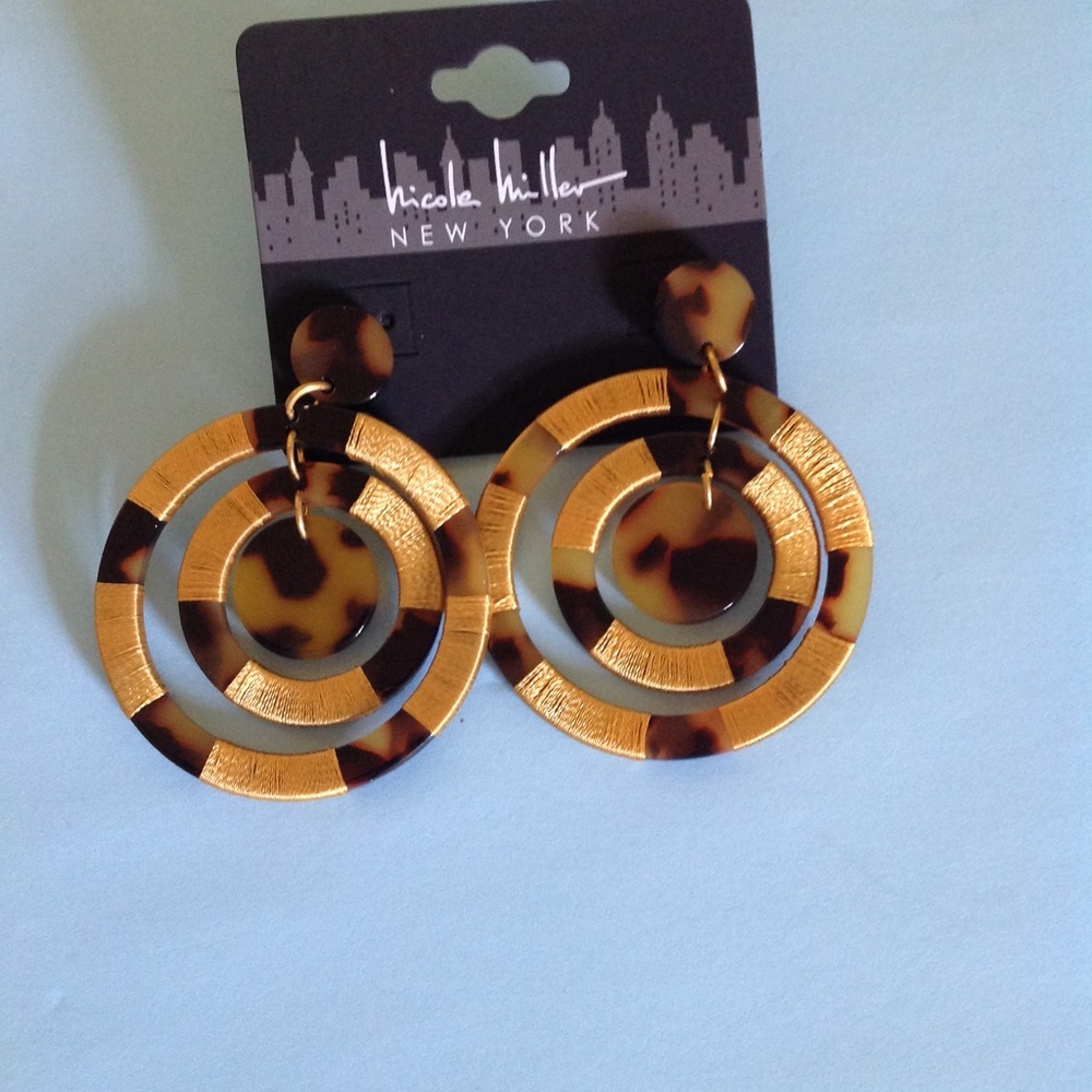 Cheetah Acrylic and Gold Colored Thread Earrings